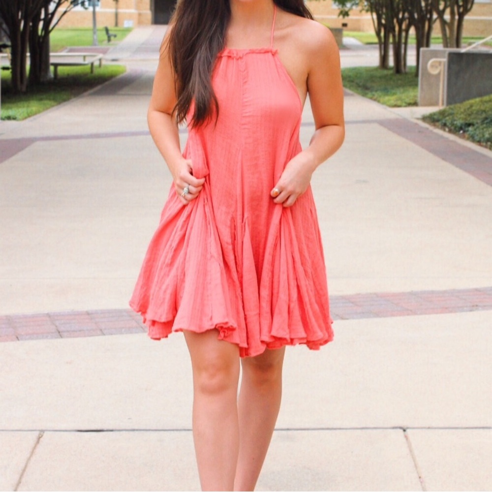 Free People Halter Coral Pink Flowy Dress